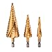 HOHXEN Spiral Step Drill Bit Set 4-12mm/4-20mm/4-32mm, Total 32 Sizes, 1/4 Hex Shank Cone Titanium Coated High Speed Steel, Multi-Functional Industrial DIY Metalworking, 3-Piece Set With Pouch