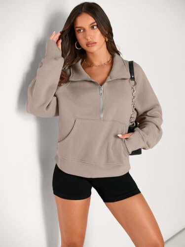 Image of AUTOMET Womens Sweatshirts Half Zip Fleece Pullover Fall Outfits | Fall Fashion Clothes 2026,Cropped Hoodies,Cute Y2k Tops,Quarter Zipper Sweater,Winter Loungwear Outfits