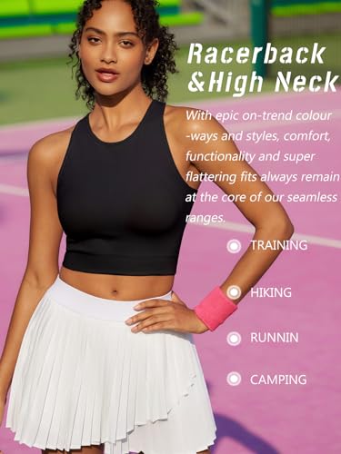Image of RUNNING GIRL Sports Bras for Women High Impact Seamless Ribbed Longline High Neck Workout Crop Tank Tops(BX3067Black,M)