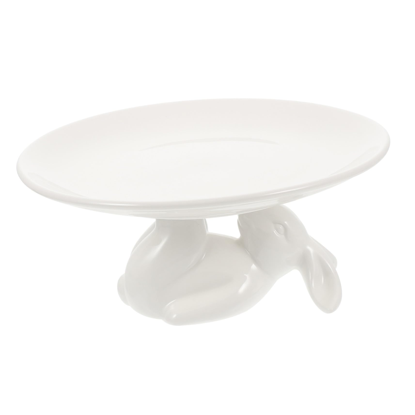 COLLBATH Soporte para Pastel de Cerámica de 20 CM Adorno de Conejo Bandeja para Postres y Almacenamiento Adecuado para Bodas Fiestas y Decoración de Mesa