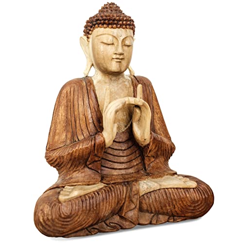 Livasia Bouddha en Bois de Bali, Statue bouddhique, Sculpture en Bois Massif, Durable et Fait Main (50 cm)