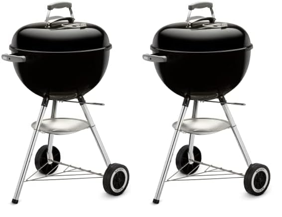 Weber Compact Kettle Barbacoa de carbón, Superficie de la Parrilla de Ø 47 cm, Barbacoa con Tapa y Cuba esmaltadas en Porcelana, Soporte de Tres Patas y Ruedas, Rejilla cromada - Negro (1221004)