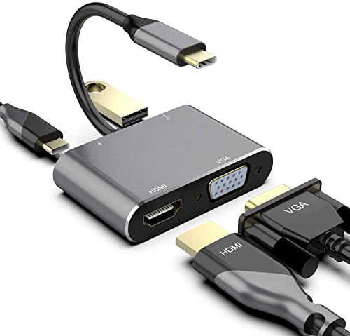 Ausein Adaptador USB C a HDMI y VGA,4 en 1 USB C Hub con 4K HDMI,...