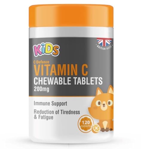 Childrens Vitamin C 200mg 120 Orange Flavour Chewable Tablets Kids Immunity by C.Defence Made in The UK