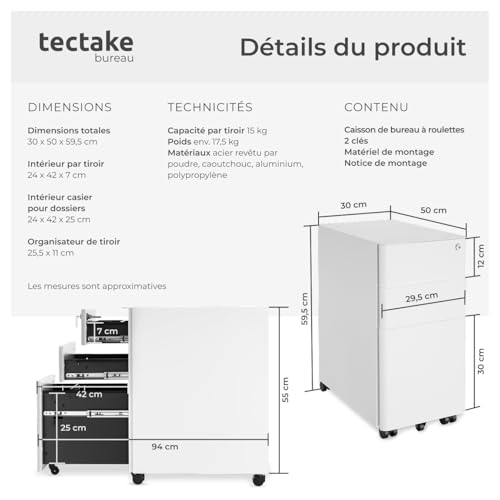 Caisson de bureau à roulettes en acier laqué époxy - vue 4