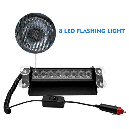 MASO K02015 Luce stroboscopica di emergenza 8 LED luce lampeggiante blu 3 modalità di lampeggiamento per auto, camion, caravan, polizia