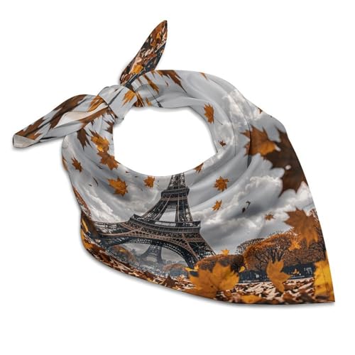 Eiffel Tower with Autumn Leaves Silk Scarf for Women Square Hair Neck Scarves Fashion Neck Scarf Soft Satin Headscarf3