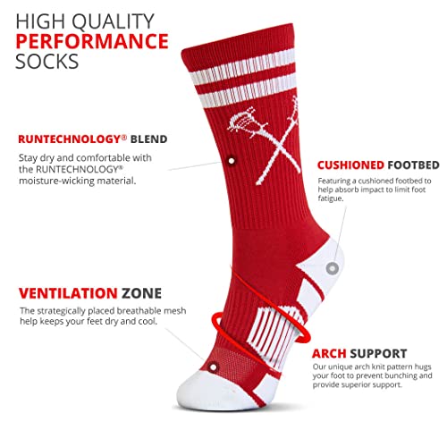Image of ChalkTalkSPORTS Lacrosse Socks - Cushioned Mid-Calf Crew - Crossed Sticks | Moisture-Wicking Performance Blend, Athletic Lax Gear, Stay-Up Technology, Arch Support, Breathable, Boys and Men
