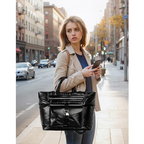 Herald Large Puffy Tote Bag for Women, Quilted Puffer Shoulder Purse Handbag with Multi Pocket & Compartment2