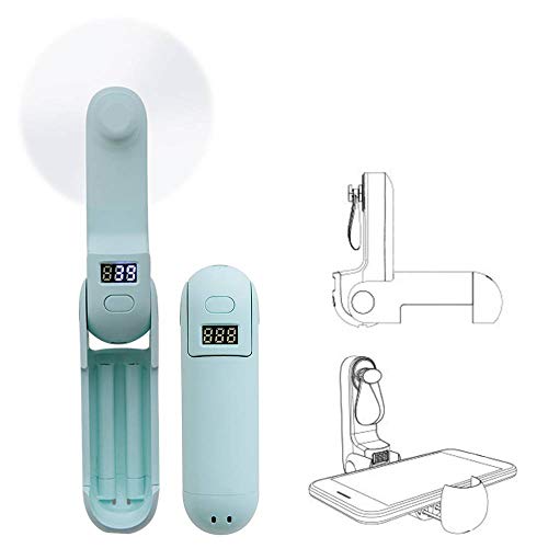 VEHEMO Mini ventilador de mano, soporte para teléfono con ventilador eléctrico personal recargable con 1200 mAh y pantalla digital LED para PUBG cine al aire libre