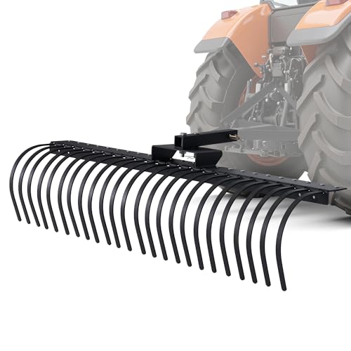 SPECRAFT 60' Behind Landscape Rake for Tractor, Tow Dethatcher Rake with 24 Steel Coil Tines and 2' Receiver, Fit for 3-Point Suspension Systems