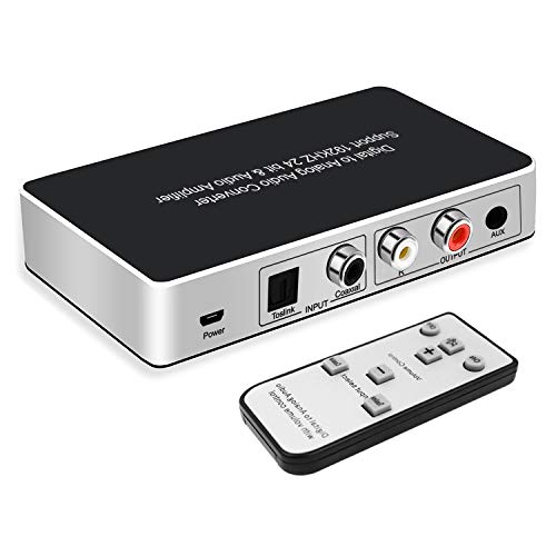 Digital to Analog Audio Converter, Optical to Analog Converter with Remote, DAC Converter Support 192KHz/24bit with IR Remote Control