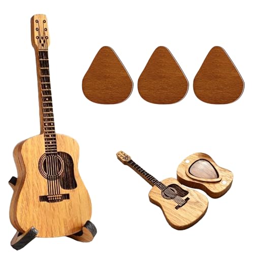 Homefantasy Boîte à Médiators en Bois avec Support, Support de Plectre de Guitare, Boîte avec 3 Médiators de Guitare, Médiators en Bois pour Basse...