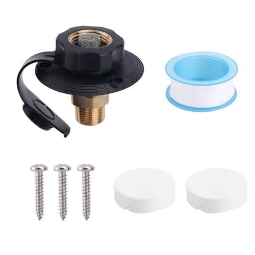 Image of RV City Water Inlet with Brass Check Valve, 3 /4 inch NH Female to 1 /2 inch NPT Male Anti-Backflow RV Water Fill Inlet Connection Replacement Part for Camper Trailer Motorhome Hose Repair Connector Accessories