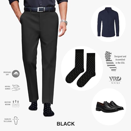 VRD Bamboo Mens Dress Socks for Men, 3-Pack, Black Crew Length Mid-Calf Socks, Mens Shoe Size 8-133