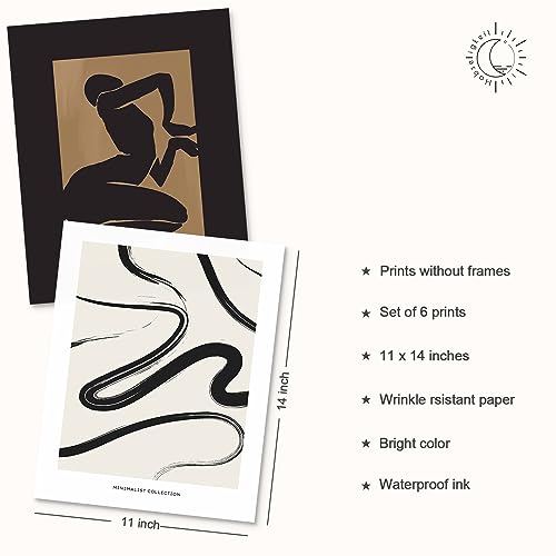 Image of Habseligkeit Brown Master Posters for Room Aesthetic, Minimalist Abstract Wall Poster, Retro Room Decor Aesthetic Vintage Prints for Wall Decor Unframed, 11x14in, Set of 6