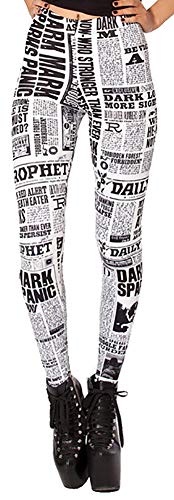 Sister Amy Women's High Waist Daily Newspaper Digital Printted Ankle Elastic Tights Legging