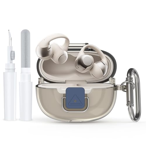 For SHOKZ OpenDots ONE ケース TPU一体型 全保護ケース SHOKZ OpenDots ONE 対応 耐衝撃/落下防止 クリーナー&フック付き 装着充電可能 防塵 指紋防止 クリア(グレー)