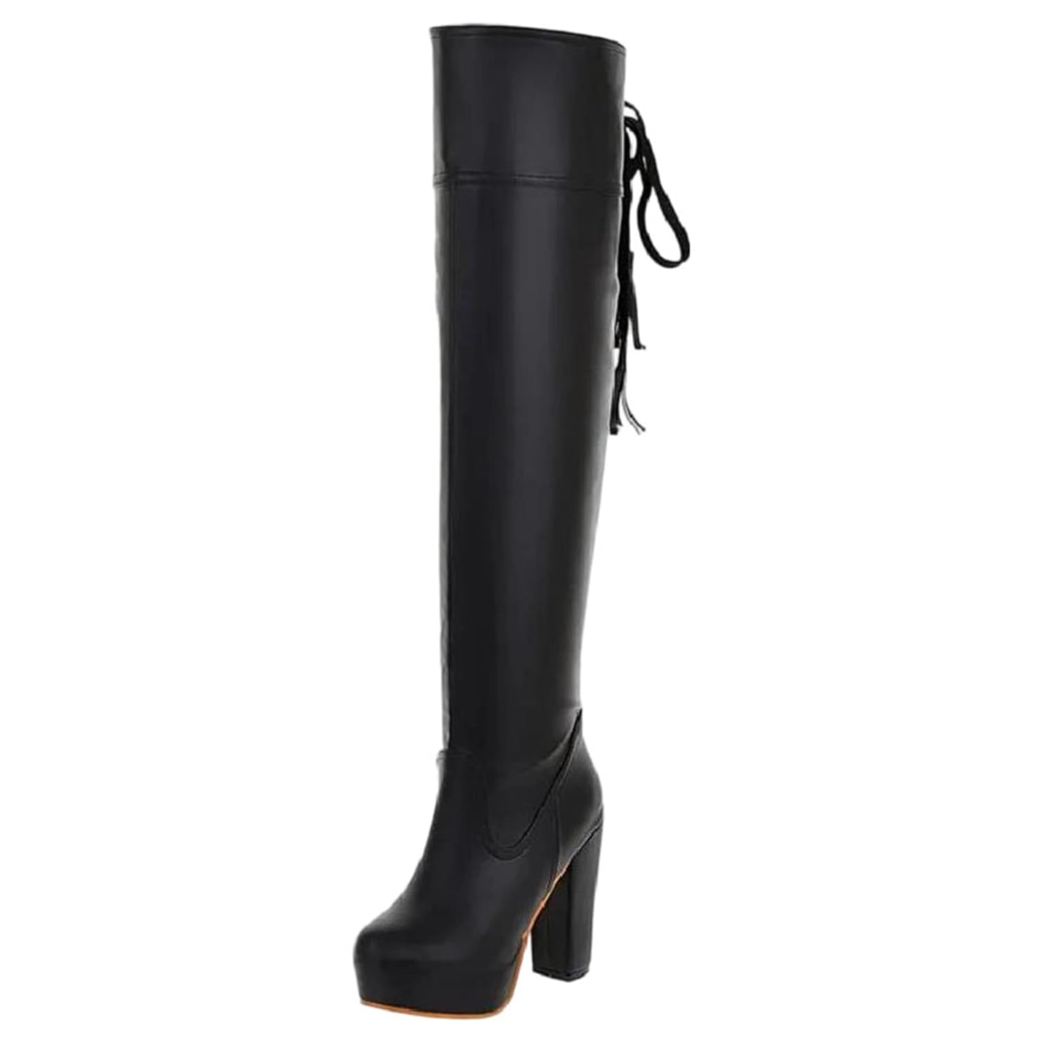 Womens Over-The-Knee Boots Sexy Thigh High Platform Design with A Chunky High Heel and Full Front Lace-Up for
