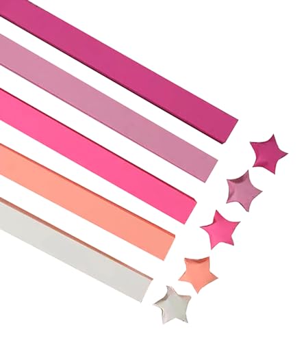 1080 hojas de papel de estrella de origami, 5 tiras de color rosa, doble cara, decoración de estrella de la suerte, papel plegable para manualidades, suministros de enseñanza escolar (rosa, 1080