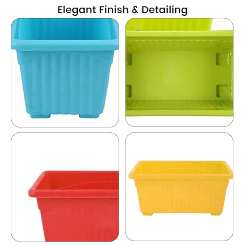 Image of Bianco Rectangular Plastic Pots for Plants, Jupiter Flower Pots for Home, Window Display, Garden (35 x 18.5 x 15 cm) (Multicolor) (Pack of 5)