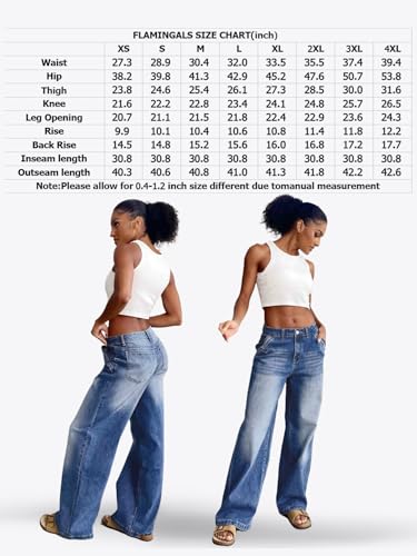Flamingals Wide Leg Jeans for Women Mid Waist Baggy Stitch Decor Denim Washed Pants Without Belt - Image 3