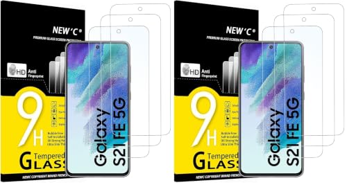 Image of NEW'C 6 Pack Designed for Samsung Galaxy S21 FE 5G Screen Protector Tempered Glass,Case Friendly Scratch-proof, Bubble Free, Ultra Resistant