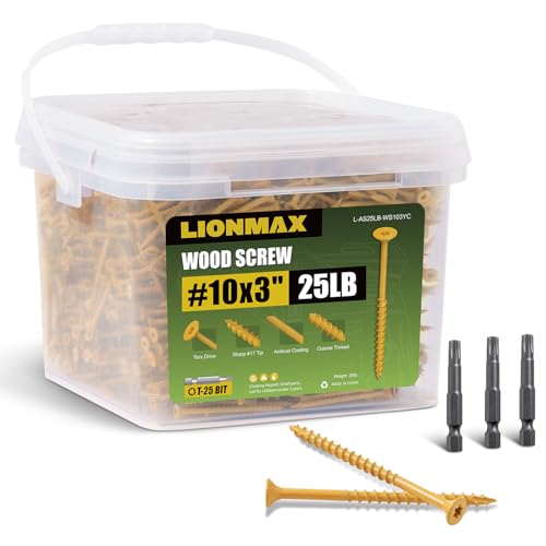Image of LIONMAX Deck Screws 3 Inch 25 lb Bulk, Wood Screws #10 x 3, Tan, 1700 PCS