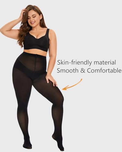 Image of DUCMODA Plus Size Tights for Women, Ultra Soft Solid Color Semi-Opaque Pantyhose, Nylon High Waist Stockings 1X 2X 3X 4X