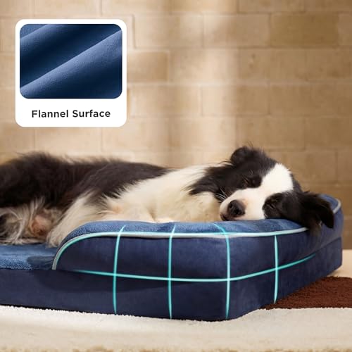 Image of Bedsure L Plus Orthopedic Dog Bed for Large Dogs - Washable Dog Cat Bed Waterproof, L Plus Big Comfort Dogs Couch Sofa with Washable Removable Cover, Pet Bed with Nonskid Bottom, Blue Navy, 38 inch