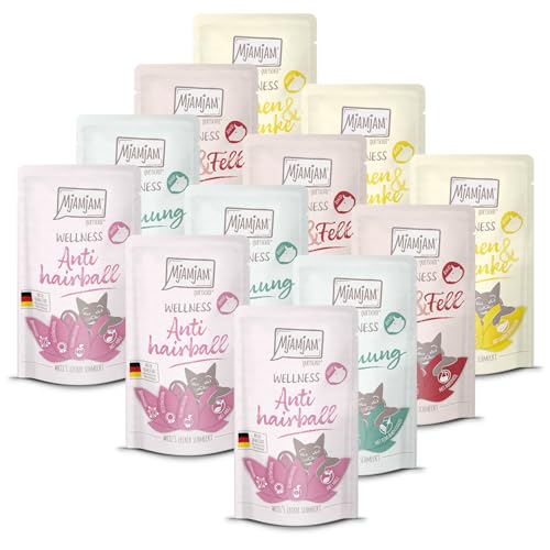 MjAMjAM – Premium Nassfutter für Katzen - Wellness Wohlfühlpaket Rind, 12er Pack (12 x 125g), getreidefrei mit extra Fleisch