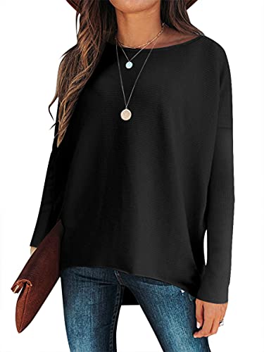 Women's Lightweight Sweaters 2023 Fall Winter Trendy Clothes Scoop Neck Long Sleeve Casual Loose Slouchy Black Knitted Pullovers Soft Warm Comfy Tunic Sweater 3Co96-Heise-M #TOP26