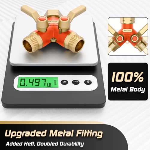 Image of Hose Splitter 2 Way Heavy Duty, Garden Hose Splitter- Full Metal Body Y Type with Dual Shut Off Valves, 3 /4 inch Standard Threads, Leak-Proof Dual Outlet Splitter for Sprinklers and Irrigation Systems
