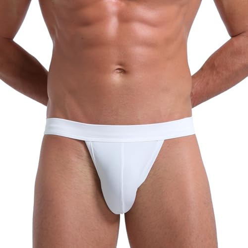 KAREN SPACE Men's Jockstrap Sexy Underwear, Ice Silk G-String Athletic Supporters for Men,A1-1907SD-White,X-Large