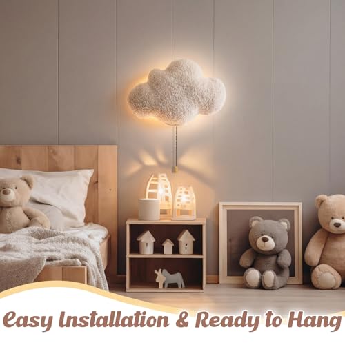 Image of Aurelema Fluffy Cloud Night Light Wall Lamp Sleeping Nursery Lighting Cute Floating Battery Operated Hanging Lamp for Baby Boys Girls Bedroom Room Nursery Wall Decorations