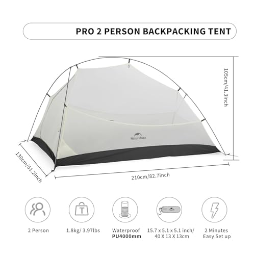 Carpa para Camping Ultraligera para 2 Personas Gris miniatura 4