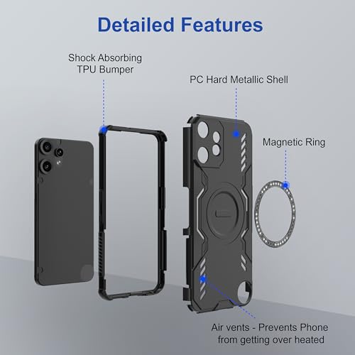 Image of Zapcase Back Case Cover for CMF by Nothing Phone 2 Pro | Magnetic Case with Built-in Metal Ring | Supports MagSafe Charger, Wallet & Car Mount | Shockproof Hybrid PC + TPU | Black