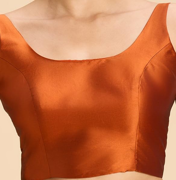 Image of Studio Shringaar Women's Polyester Sleeveless Satin Padded Saree Blouse