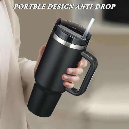 Image of Zephorus Personalized Stainless Steel Tumbler with Handle, 1200ml Capacity, Black Insulated Travel Mug with Straw, Custom Name Design (Black)
