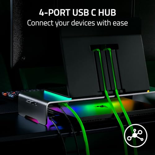 Image of Razer Monitor Stand Chroma - Aluminium monitor stand with 4-way USB-C hub with Chroma RGB (50cm x 21cm x 7.85cm, robust construction, 20 kg load capacity, ergonomic height) Black