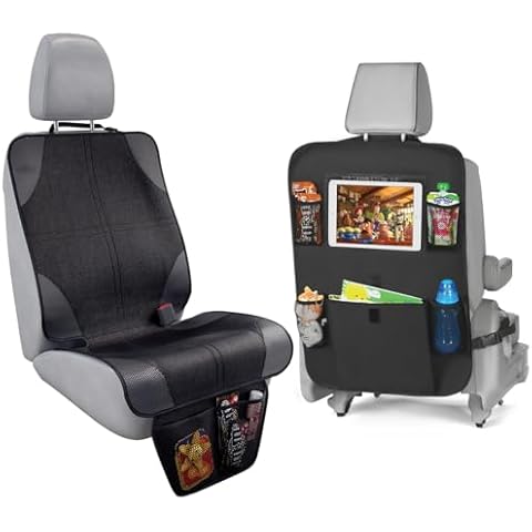 lebogner Car Seat Protector + Backseat Organizer With iPad and Tablet Holder, 5 Pocket Storage Car Seat Back Cover & Kick Mat Protector Cover