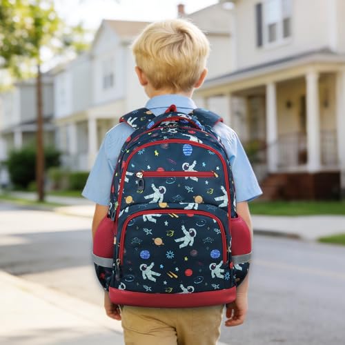 wooshwa Sac a Dos Enfant Fille Garcon, 20L Cartable Primaire avec Poches, Bande réfléchissante & Boucle de poitrine pour Sports Voyage Cadeau Enfant - Astronaute Bleu – vue 2