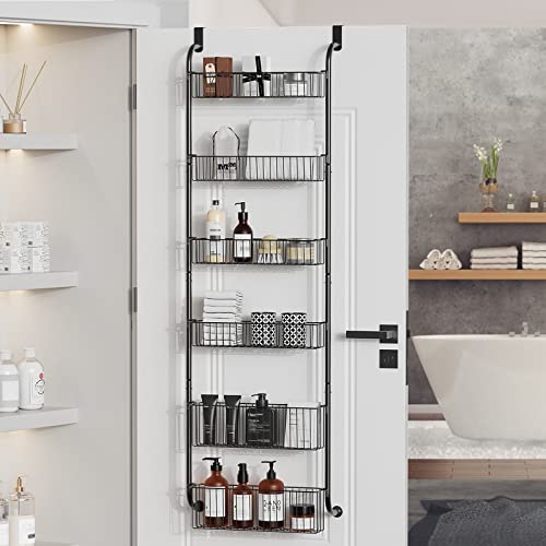 Egepon Over the Door Pantry Organizer Rack, 6-Tier Baskets Pantry Door Organization and Storage, Heavy-Duty Metal Door Shelf Hanging Door Spice Rack for Kitchen Pantry Bathroom, Black