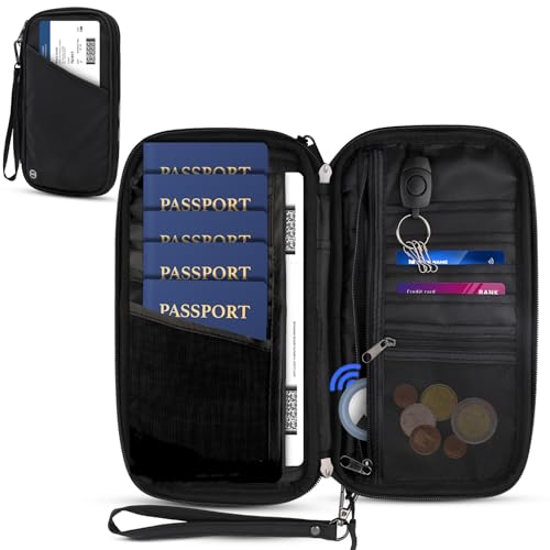 Family Passport Holder for Travel - RFID Blocker - AirTag Compatible - Multiple Passport Holder for 5 - Porta Pasaporte Familiar - Travel Document Holder2