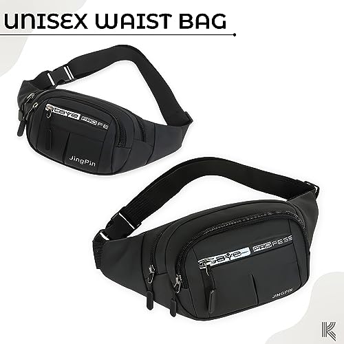 Image of Kraptick Premium Unisex Waist Bag for Men and Women - Stylish Hip Bag, Fanny Pack, Travel Money Belt (Black)