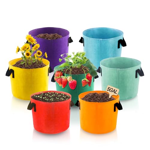5-Gallon Fabric Grow Bags (7 Pack of Mix Colors) with Handles for Vegetable
