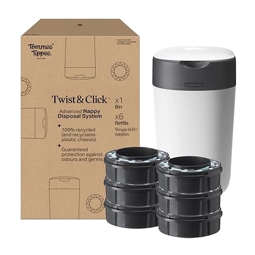 Tommee Tippee Contenedor para Pañales Avanzado Twist and Click, Nuevo Sistema Ecológico, Incluye 6 Recambios con Película GREENFILM, Blanco