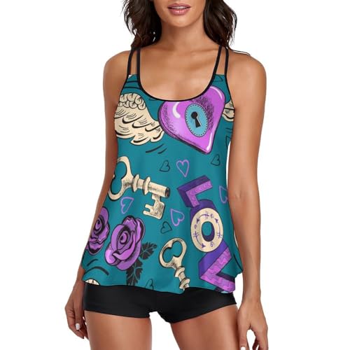 Ensemble Bikini Tankini Premium avec Robe de Plage Fluide et Shorty Ailes d'amour
