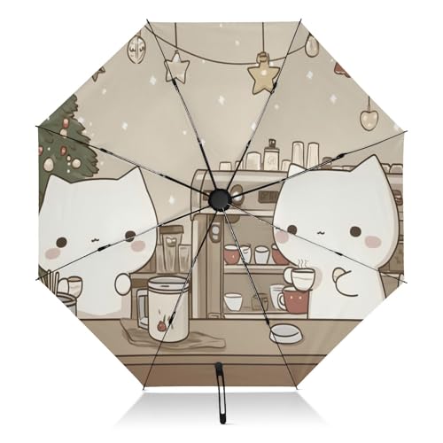 Parapluie chat blanc mignon automatique idéal pour les trajets urbains sous la pluie