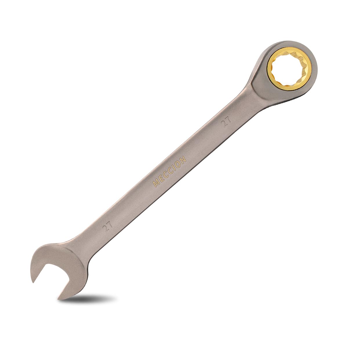Meccion Combination Wrench 27mm Metric Open End Ratcheting Wrench - Industrial Grade Gear Spanner with Grey Nickle Plated